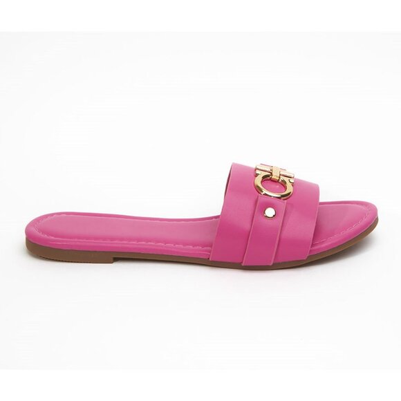 Hot Pink Horsebit Style Slide Sandals - Picture 2 of 4